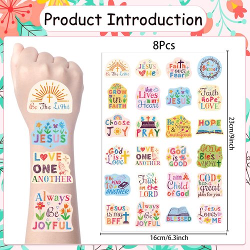 Yoyuspy Christian Temporary Tattoos Gifts - 192PCS Christian Bible Verse Tattoos Temporary for Kids Christian Party Favors Gifts Decorations Supplies God Bless Temporary Tattoos Fake Face Tattoos