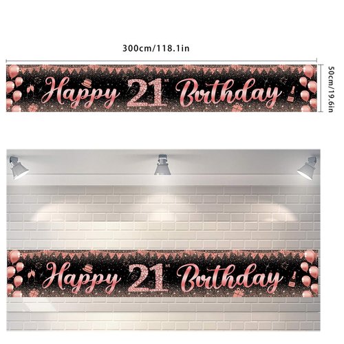 21st birthday decorations for her, 21st birthday rose gold& black Yard Sign Banner for Women 21st Birthday Party Supplies.