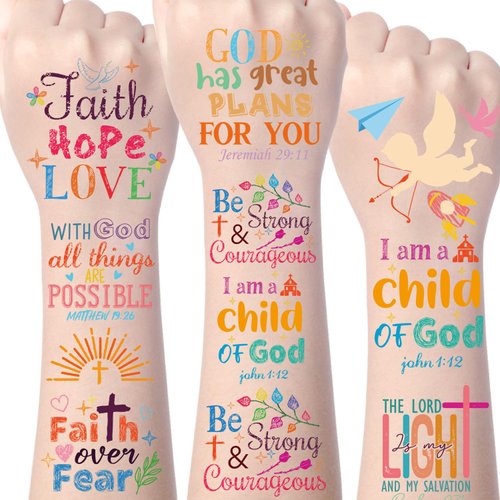 Yoyuspy Christian Temporary Tattoos for Kids - 200+ Bible Verse Temporary Tattoos Face Tattoos Christian Party Favors Decorations Supplies Classroom School Prizes Rewards Boys Girls