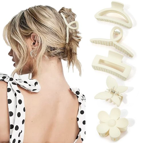 Ahoney 5 Pack White Hair Clips Cute Claw Clips for Thick Hair Flower Daisy Claw Clip Aesthetic Hair Clips for Hair Jaw Big Banana Clips Hair Accessories for Women Hair Styling for Girls Women