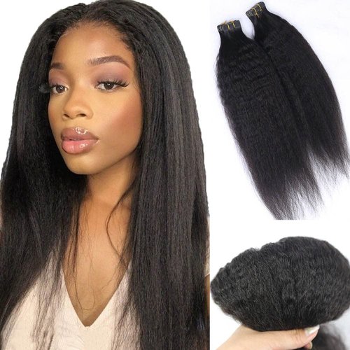 Y WIGS Tape In Hair Extensions Human Hair Kinky Straight Remy Hair 40pcs 100g Natural Color Real Human Hair Tape In Extensions 20inch