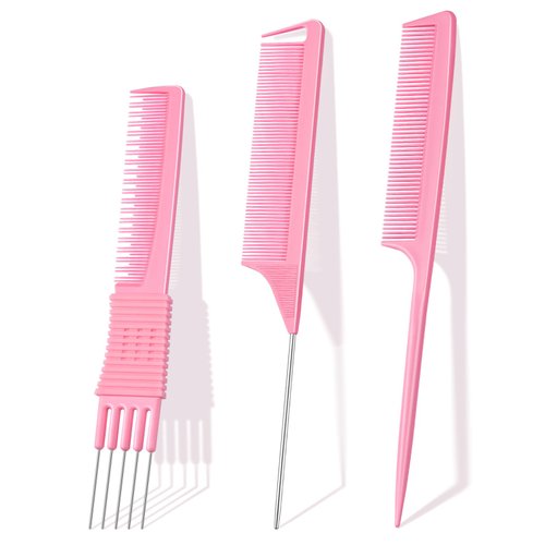 TsMADDTs Comb Set, 3Pcs Hair Combs, Fine Tooth Rat Tail Parting Combs and Lift Teasing Comb for Women and Men Hair Pick& Styling
