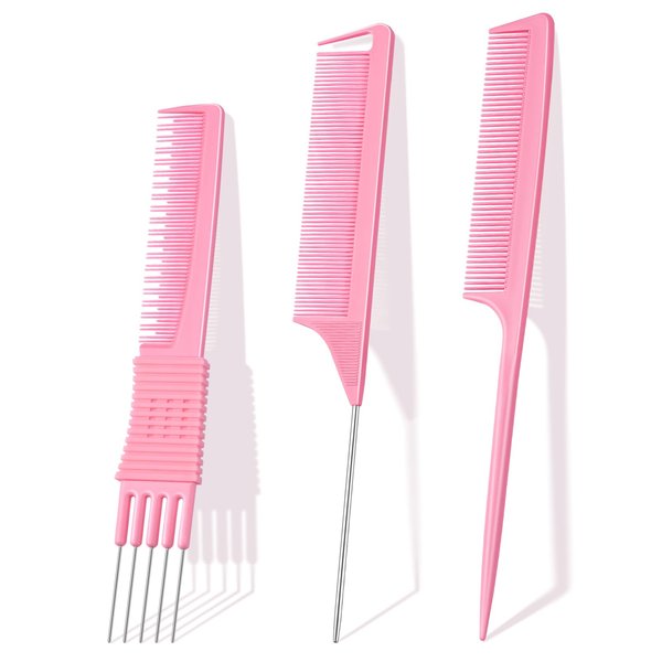 TsMADDTs Comb Set, 3Pcs Hair Combs, Fine Tooth Rat Tail Parting Combs and Lift Teasing Comb for Women and Men Hair Pick& Styling
