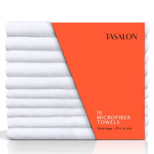 TASALON Microfiber Hair Towel - 10 Pack - Salon Towels - Quick Dry Microfiber Towels - 29 x 16 In...