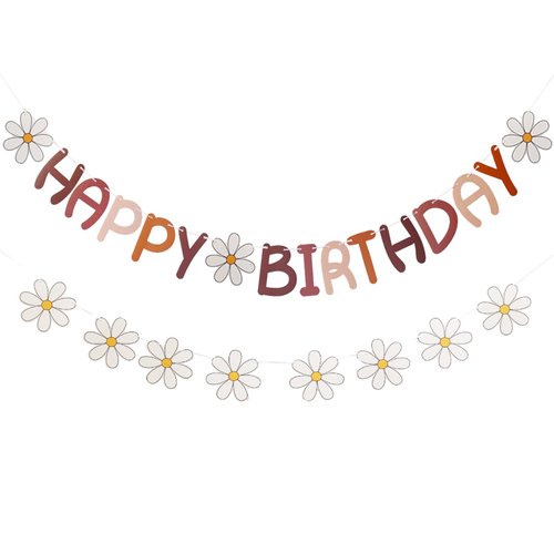 Happy Birthday Banner Little Daisy Banner for Kids Adults Birthday Party Decorations (Caramel+White)