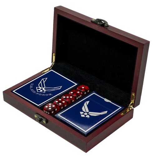 Military Gift Shop US Air Force Playing Cards & Dice in Keepsake Box - USAF Rank Insignia Cards - Air Force Gifts | Disabled USMC Vet Owned Small Business