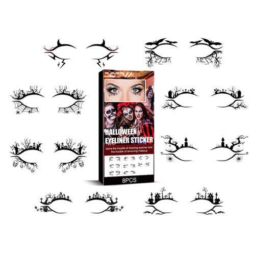 8 Pairs Christmas Eyeliner Stickers Halloween Face Tattoos Temporary Tattoos Stickers Eye Shadow Tattoos Halloween Makeup Kit for Women