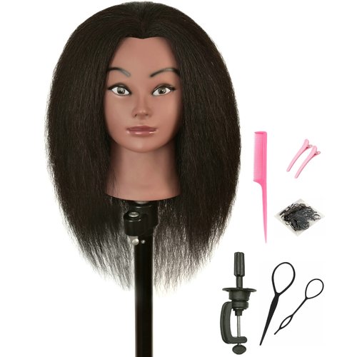 RIHANNAHAIR 100% Human Hair Mannequin Head with Stand for Hairdresser Manikin Cosmetology Doll Training Head Practice Braiding Styling Coloring Bleaching Dyeing Curling Cutting Display