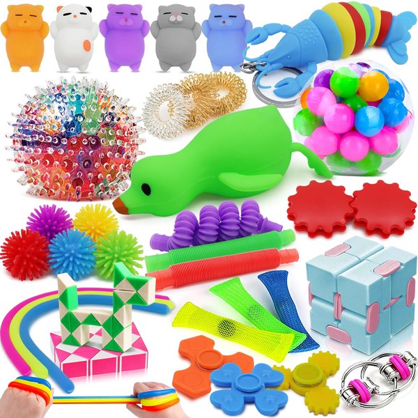 Redlored Fidget Toys Pack, 34 Pcs Stress Relief Sensory Toys for Boys Girls Kids Adults ADHD OCD Anxiety Autism, Treasure Box Toys for Classroom Rewards Prizes Birthday Party Favors Carnival Prizes