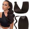 LaaVoo Ponytail Hair Extensions Human Hair Brown Ponytail Extension Human Hair Wrap Around Ponytail Hair Extensions Real Human Hair #2 Dark Brown 18 Inch 80g