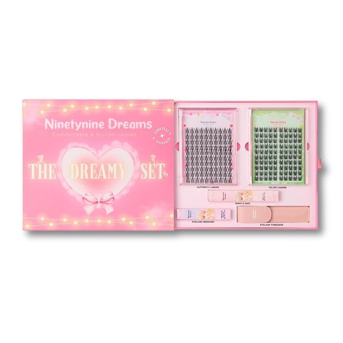 Ninetynine Dreams Dreamy Lashes Set – Velvet + Butterfly + Bond & Seal + Tweezers + Remover | Manhua Anime Lash Clusters | Lightweight, Comfortable, Thin Band, Spiky, Reusable | Holiday Gift Set