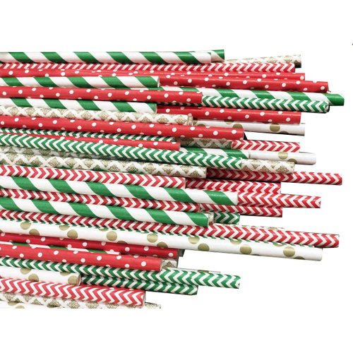 Pack of 150 Christmas Paper Straws in Red, Green and Gold. Holiday Straws, Vintage Party Supplies, Santa Red & Emerald Elf Green Straws