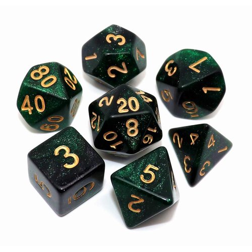 CREEBUY Polyhedral DND Dice Set Glitter Dice for Dungeon and Dragons D&D RPG Role Playing Games Green Mix Black Nebula Dice