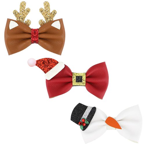 3 Pcs Christmas Hair Clips Xmas Bow Hair Accessories Cute Reindeer Antlers Christmas Hat Glitter Sequins Hair Barrettes Holiday Headdress Hairpin for Girls Women Kids Party Cosplay Gift