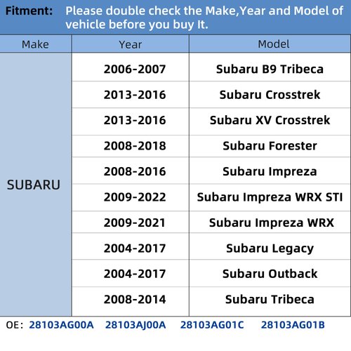 RENECTIV TPMS Sensor Replacement for Subaru Crosstrek Forester Impreza Legacy Outback Tribeca,315MHz Tire Pressure Monitoring System OE#28103AJ00A,28103SG000,2810-AG01C(4PCS)
