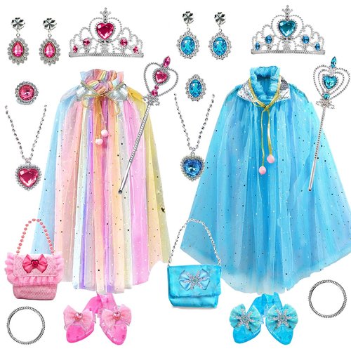 Viwulute Princess Dress Up Costume Set Shoes, Crown, Jewelry, Pretend Play Clothes Accessories for Toddler Little Girls Age 3 4 5 6 7 Birthday Gifts