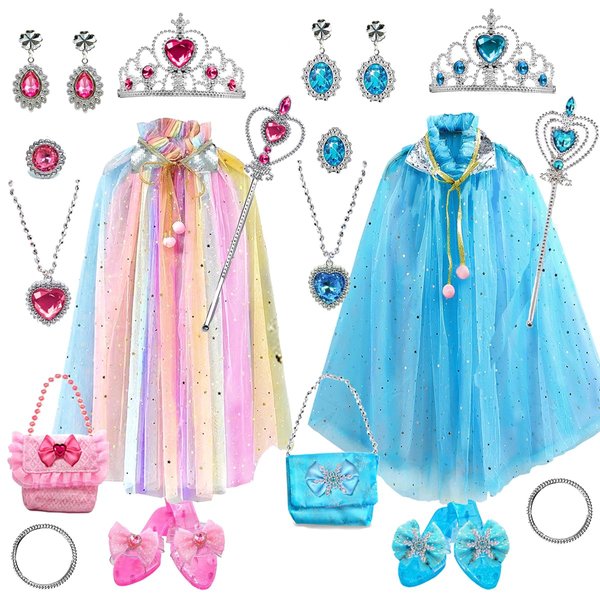 Viwulute Princess Dress Up Costume Set Shoes, Crown, Jewelry, Pretend Play Clothes Accessories for Toddler Little Girls Age 3 4 5 6 7 Birthday Gifts