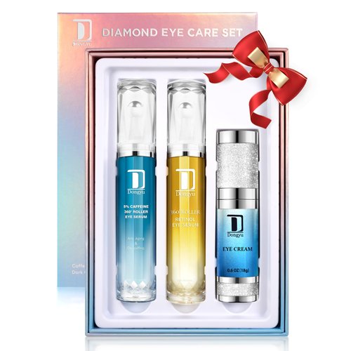 Dongyu Caffeine Eye Cream Set: Eye Serum Kit for Dark Circles Puffiness - Anti Aging Eye Cream Set for Fine Lines Wrinkles Day Night Use - Christmas Gifts for Women Birthday Gifts for Her