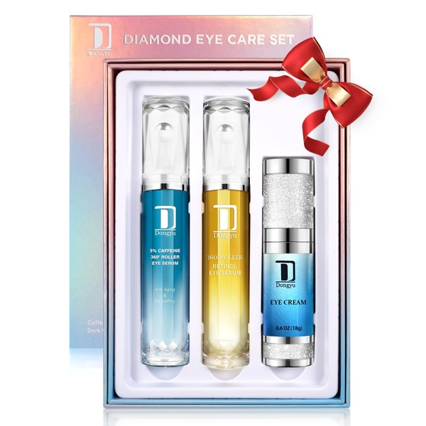 Dongyu Caffeine Eye Cream Set: Eye Serum Kit for Dark Circles Puffiness - Anti Aging Eye Cream Set for Fine Lines Wrinkles Day Night Use - Christmas Gifts for Women Birthday Gifts for Her