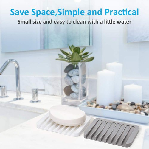 2PCS Mcyye Self Draining Soap Dishes, Premium Silicone Soap Holder & Saver for Shower, Bathroom, Kitchen, Bath Tub, Razor, Sponges, Drains Water Very Well, Can Extend Soap Life, Easy Clean