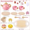 BUYGER Pretend Play Princess Tea Party Set for 3 4 5 6 + Year Old Wooden Kitchen Play Food Accessories Sets Gifts for Toddler Little Girls Boys Age 3-5