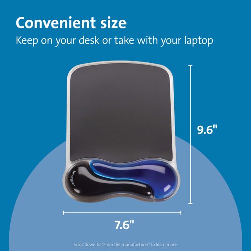 Kensington Duo Gel Mouse Pad with Wrist Rest, Ergonomic Mouse Pad with Wrist Support for Pain Relief, Comfortable Non-Skid Gel Mouse Pad for Computer, Laptop, Office & Home 9.6" x 7.6", Blue K62401AM