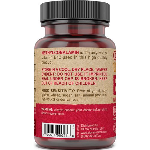 DEVA Vegan Vitamin B12 Fast Dissolve Supplement - Once-Per-Day Complex with 1000 Mcg Methylcobalamin B12, Folic Acid, B6 - Lemon Flavor - 90 Dissolvable Tablets, 2-Pack
