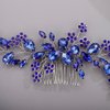 Chargances Bridal Wedding Crystal Hair Comb Handmade Flower Gemstone Hair Side Comb Blue Rhinestone Headpiece Bridal Hair Accessories for Wedding Prom Flower Girl (Blue)