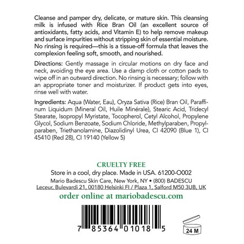 Mario Badescu Cleansing Milk with Carnation, Rice Oil & Vitamin E - No Rinse Liquid Makeup Remover Cleanser with Milky Formula For Skin Care and Gentle Cleansing Experience, 16 Fl Oz