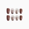 SINHOT Coffin Press on Nails Medium Ballerina Fake Nails Glossy Glue on Nails Brown Gradient Acrylic Nails with Brown Glitter False Nails Designs 24 pcs