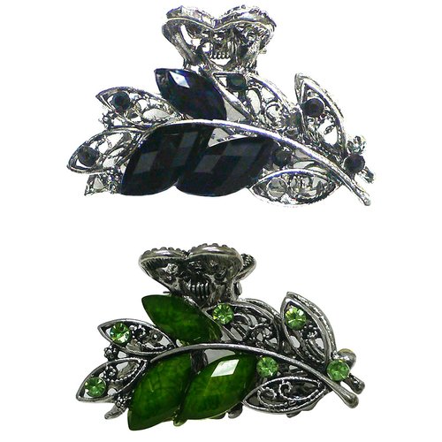 JCGY Set of 2 Metal Jaw Clips Small Hair Claw Clips U86420-1521blackOlivine