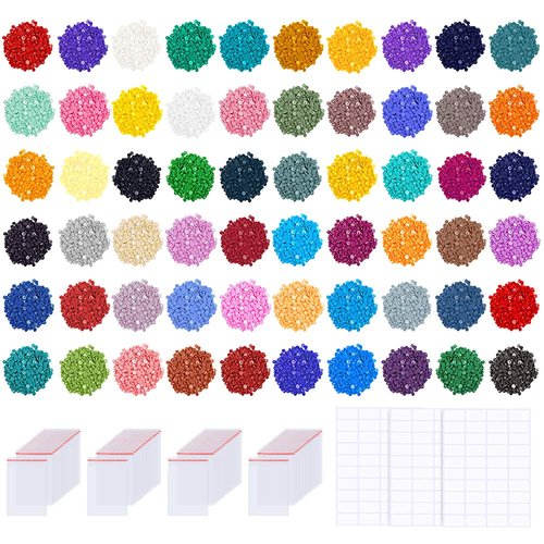PP OPOUNT 60000 PCS 60 Colors Rhinestones for Diamond Art Kit Diamond Art Round Diamonds with 80 Self-Seal Bags, 120 Tags Label Paper for DIY Diamond Art Crafts