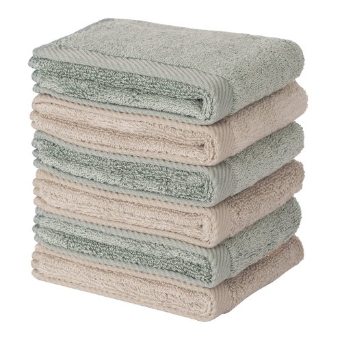 Mother-Earth Face Towel for Washing Face - 12x12 Inches Premium Softness, Extra Absorbent, Washcloths for Sensitive Skin, Set 6 Pieces (Blueish Green-Brown)