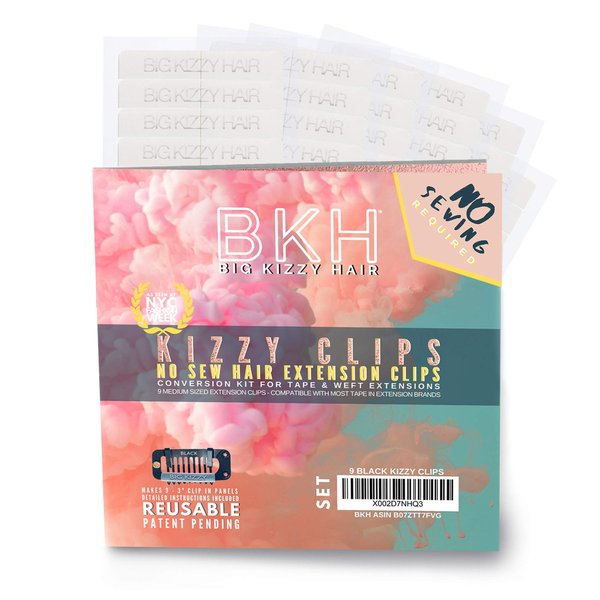 Big Kizzy Black Kizzy Clips - No Sew Extension Clips Kit. Easily Convert Tape in Hair Extensions or Wefted Hair Extensions into Clip in Extensions - Fast, Easy & Makes Permanent Extensions Reusable!