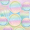 Pastel Rainbow Party Supplies for 20 Guests, Disposable Tableware Set includes Pastel Paper Plates, Napkins, Forks, Tablecloth for Girls Birthday Party, Baby Shower Party
