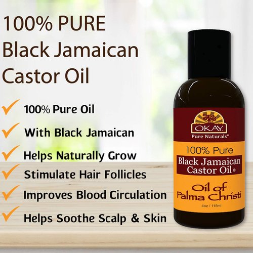 OKAY Pure Naturals Black Jamaican Castor Oil - Castor Oil for Hair Growth, Moisture for Skin, Face, Scalp, Eyelashes, Eyebrows, Hair Oil for Men & Women - 4 Oz