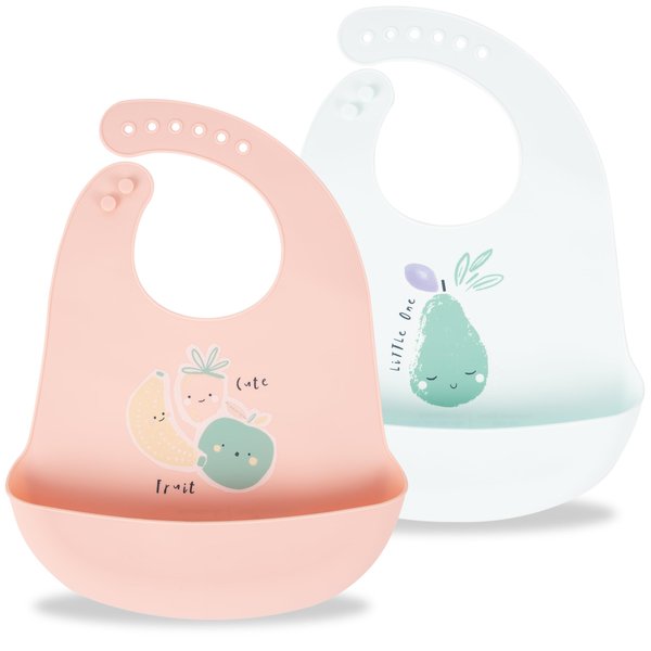 BEBE FAVOUR 2-Pack Silicone Baby Bibs, Adjustable Fit Waterproof Bib With Leak-Proof Food Pouch Catcher for Eating Boys Girls