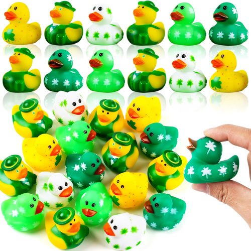 18pcs St. Patrick’s Day Rubber Ducks - 6 Styles Green Mini Rubber Ducks Shamrock Irish Day Fun Bath Toys for Kids St Patrick’s Day Accessories Party Favors Gifts