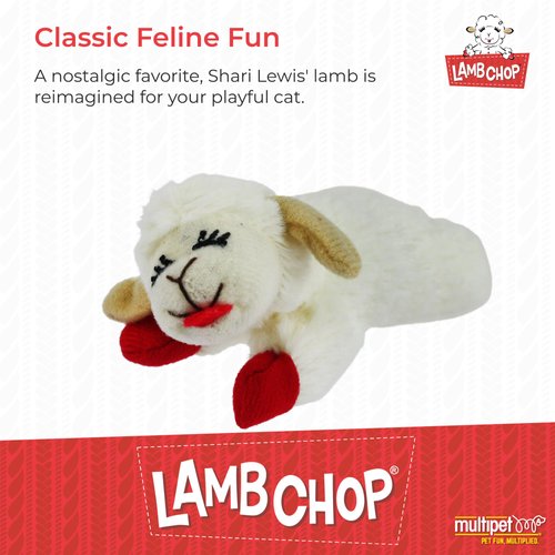 Multipet Lamb Chop Cat Plush Toy w/Catnip - Small Cat Chew Toy for All Cats - Extra Soft Plush Cat Toy - Stuffed Animal Kitten Toy for Cuddling & Playing - Cute Pet Toy (4”, Cream)