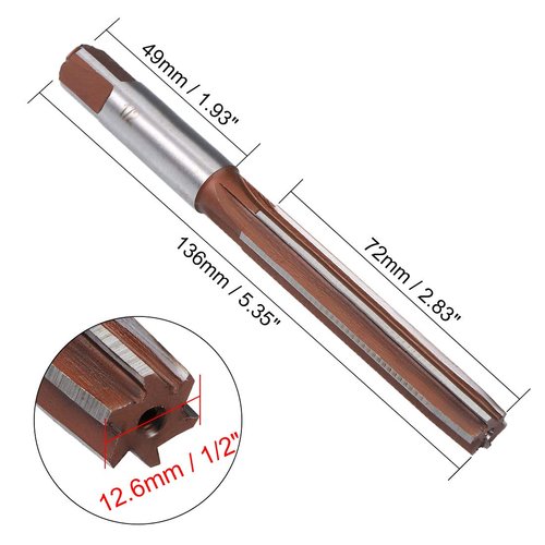 uxcell Hand Reamer 1/2" High Speed Steel H7 6 Straight Flutes Hand Milling Cutter Tool Reaming Drill Bit for Metal