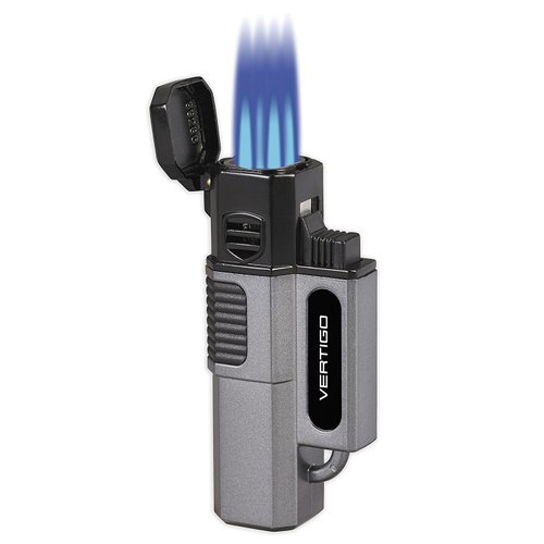 Vertigo Hornet Quad 4 Torch Flame Single Action Cigar Lighter Silver
