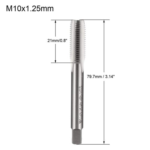 uxcell Metric Machine Tap M10 x 1.25mm H2 High Speed Steel 3 Straight Flutes Screw Tapping Threading Machinist Repair DIY Tool
