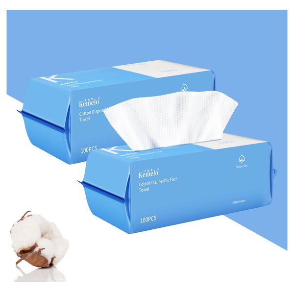 Disposable Face Towels 200 Count, Daily Clean Towel Cotton Facial Tissue,Soft Makeup Remover Wipes,Biodegradable Towels for Facial Cleansing and Skincare,Dry wipes,Makeup Remover Cloths.