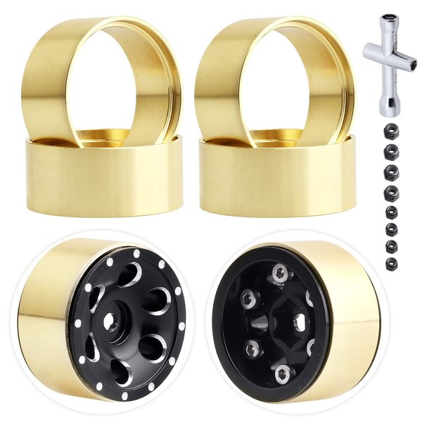 Hobbypark Brass Internal Beadlock Ring Clamp Ring Fit 1.0 Beadlock Wheels for TRX4M Axial SCX24 Upgrades Parts,with Lock Nuts Wheel Wrench