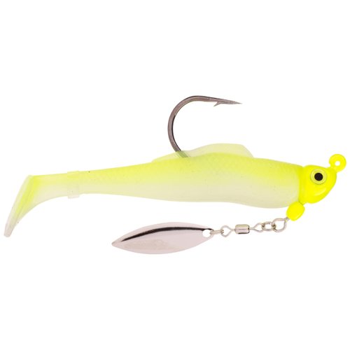 Strike King (STM14-863) Saltwater Speckled Magic Fishing Lure, 863 - Chartreuse Glow Chartreuse Head, 1/4 oz, Under-Spin Blade