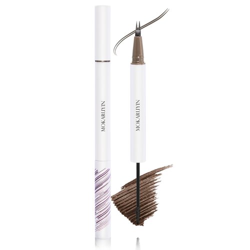 DAGEDA Eyebrow Gel and Liquid Eyeliner, Microblade Eyebrow Pen Double Tip Lower Eyelash Pencil, Waterproof Brow Gel Bottom Lashes Pen for Eye Makeup, Long-Lasting Eyebrow Color, 02 Dark Brown