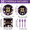 gisgfim 96Pcs Purple 21st Birthday Decorations Purple Black Paper Plates and Napkins Disposable Cheer to 21 Years Tableware Dinnerware for Birthday Party Supplies Table Decor Favors Girl Boy Serves 24