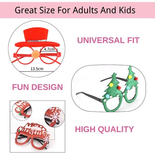 16 PCS Christmas Holiday Glasses for Kids & Adults ,Cute Christmas Glasses Frames,Fun Christmas Party Favors Festive Decorations & Trinkets , Perfect for Goodie Bag Stuffers ，best Photos booth