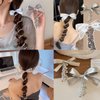 4 Pcs Bowknot Braided Telephone Wire Pearl Hair Bands Elastic Spiral Hair Ties Phone Cord for Women Silver Elegant Ponytail Holder Accessories