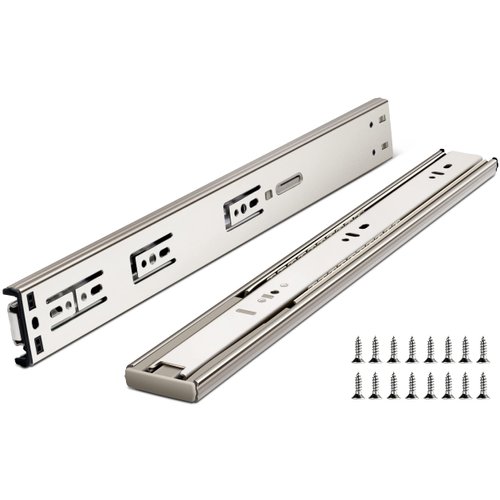 16 Inch Drawer Slides, Plusmart Soft Close Drawer Slide Glides Ball Bearing Full Extension Cabinet Slides, 3 Folds, 150LB, 1 Pair